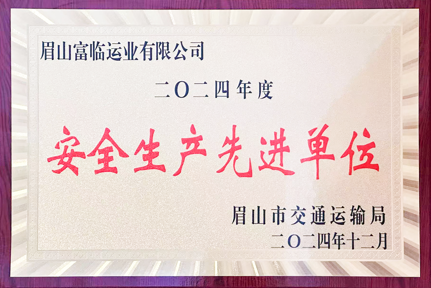 喜讯！富临眉山俄罗斯专享会获评眉山市“安全生产先进单位”